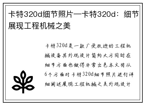 卡特320d细节照片—卡特320d：细节展现工程机械之美